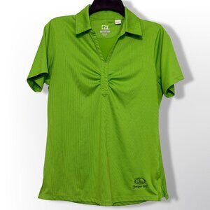Cutter & Buck Polo Shirt Womens Large Green Ruched DryTec Juniper‎ Hill Golf Top